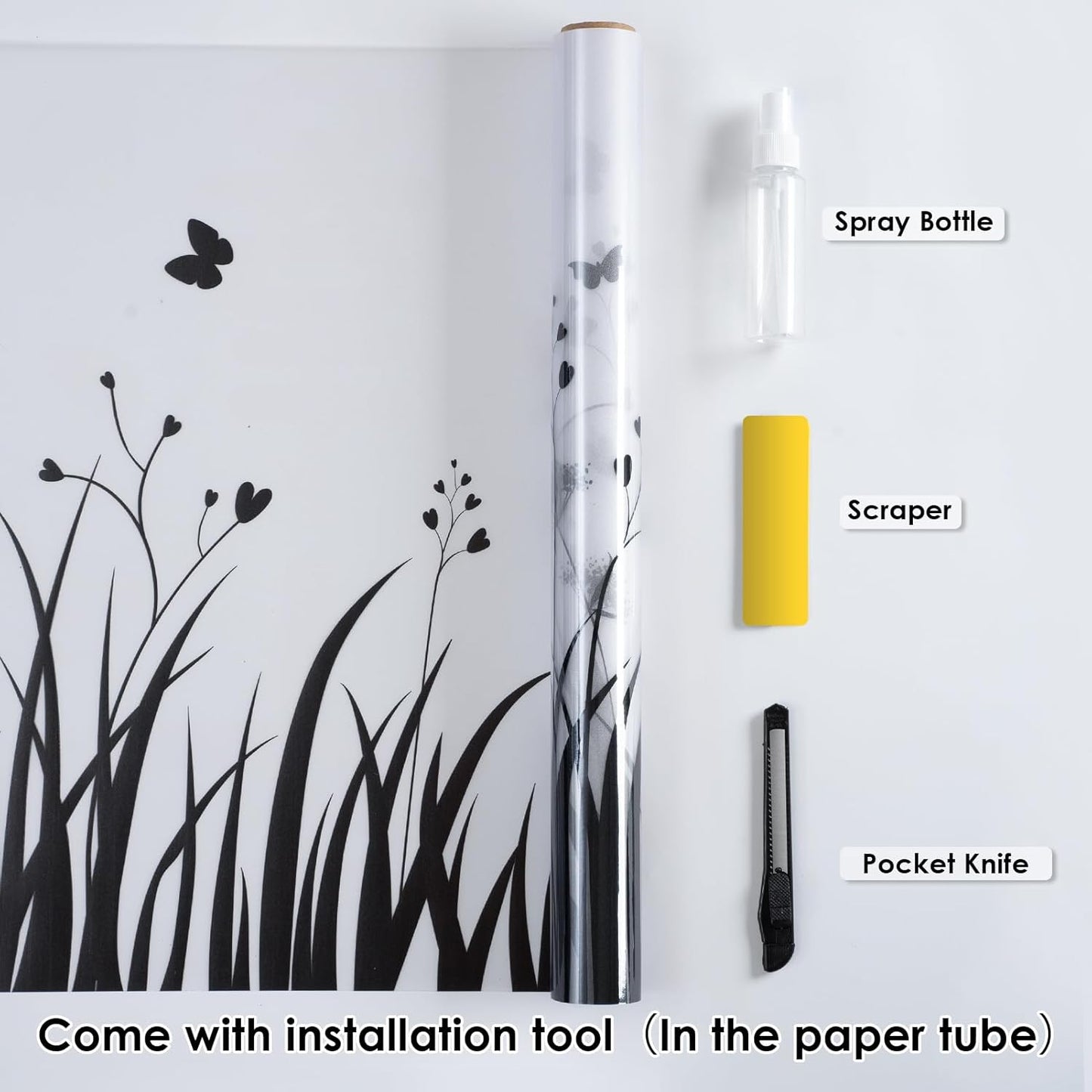 DKTIE Window Privacy Film Flowers Pure White Pattern Stained Glass Window Film Decorative Frosted Glass Window Film Sun Blocking Heat Control Static Cling (A274, 17.5" x 78.7")