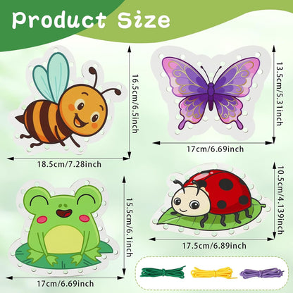 Montessori Wooden-Lacing Cards, Fine Motor Skills, Cute Bear Lacing Cards (Forest)