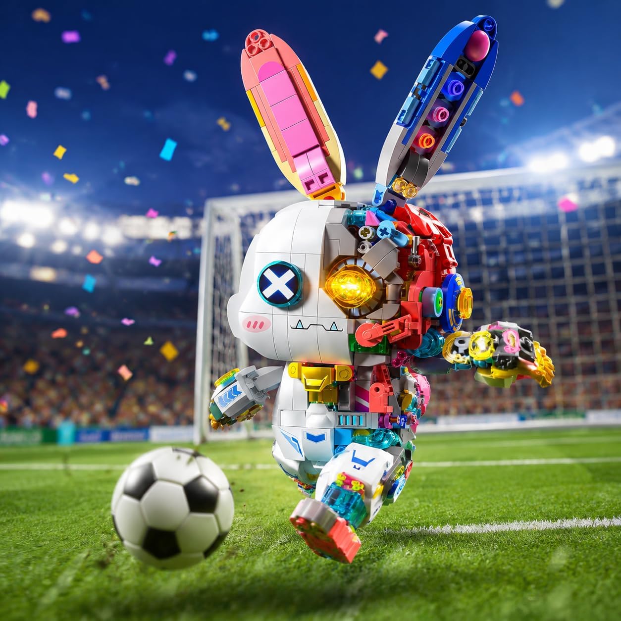 Mechanical Bunny Building Set for Adults,LED Light-Up Eyes Cute Cyberpunk Bunny Building Toy with Display Stand,STEM Poseable Animal Model Kit for Kids,for Boys Girls 8-14+ (1377PCS)