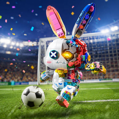 Mechanical Bunny Building Set for Adults,LED Light-Up Eyes Cute Cyberpunk Bunny Building Toy with Display Stand,STEM Poseable Animal Model Kit for Kids,for Boys Girls 8-14+ (1377PCS)