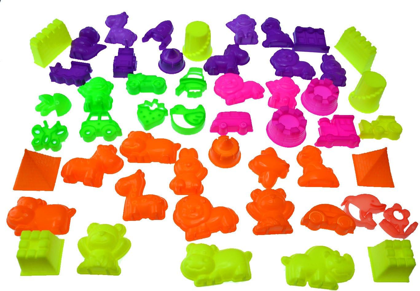 50 Ps Deluxe Sand Molds Tools Set, Sandbox Toddlers Toys, Beach Sand Castle Building, Indoor Outdoor Sensory Kids Play - Safari Animals, Mini Castles, Geometric Shapes Compatible with Any Molding