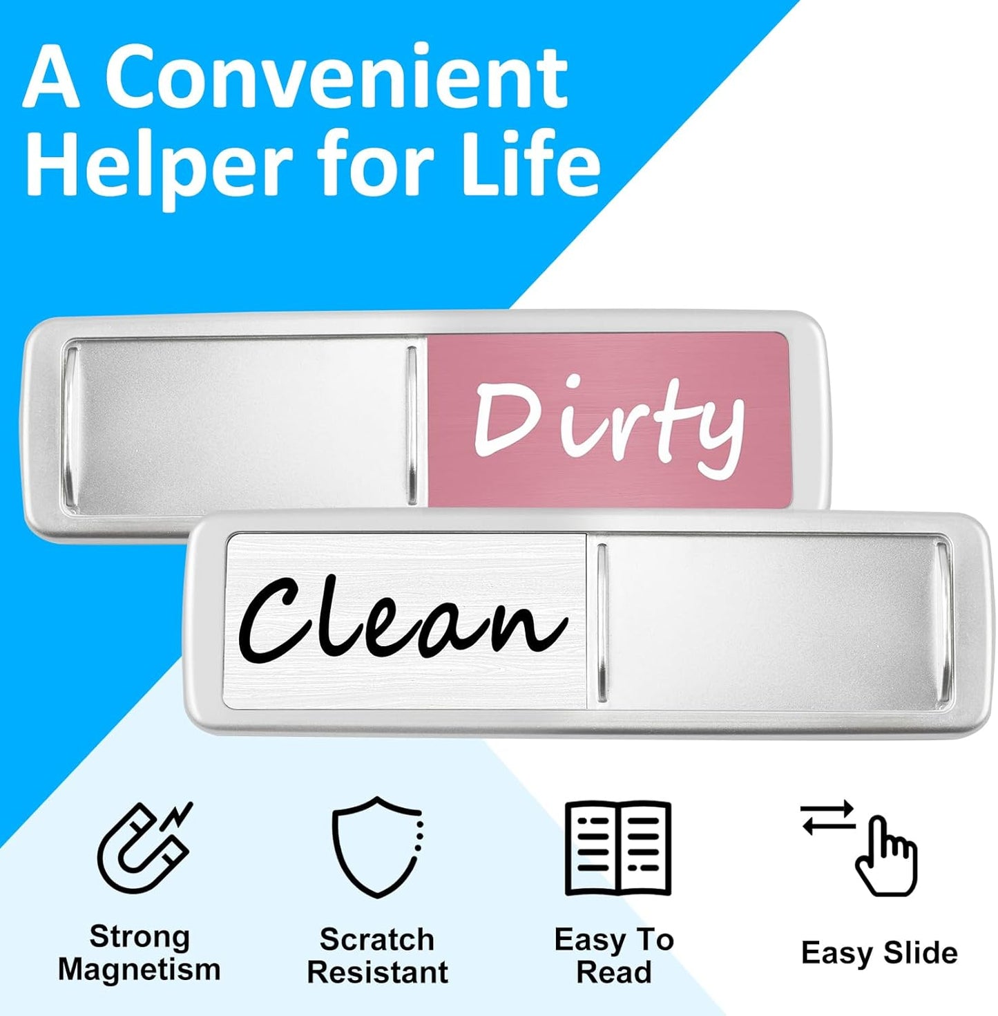 Dishwasher Magnet Clean Dirty Sign, Slide Strong Clean and Dirty Refrigerator Magnet Indicator for Dishwasher, Non-Scratch, Easy to Read, Self-Adhesive for Non-Magnetic Dishwasher（LightGray Brown）