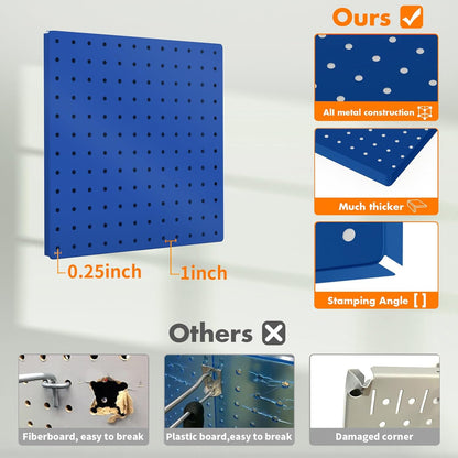 Peg Board, 4PCS Metal Pegboard Wall Organizer. Heavy Duty Pegboard, Peg Boards, Pegboard for Walls, White Pegboard for Garage Craft Room Workbench Office Kitchen Tool Organization, 12"*12"