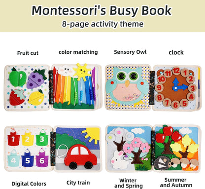 Montessori Busy Book, Suitable for Toddlers Aged 1-3, Felt Sensory Activity Book, Children's Travel Toy, Quiet Book Busy Board, Birthday Gift for Boys and Girls
