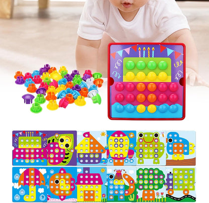 Mosaic Activity Set with 46 Buttons and 12 Images for Children Ages 2 to 4, Style C