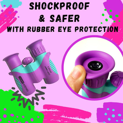 Kids Binoculars 8x21 Shockproof Green - Ages 3-12 with Case Neck Strap Compass Carabiner | High Resolution Optics for Bird Watching Camping Hiking | Birthday Gift Boys Girls