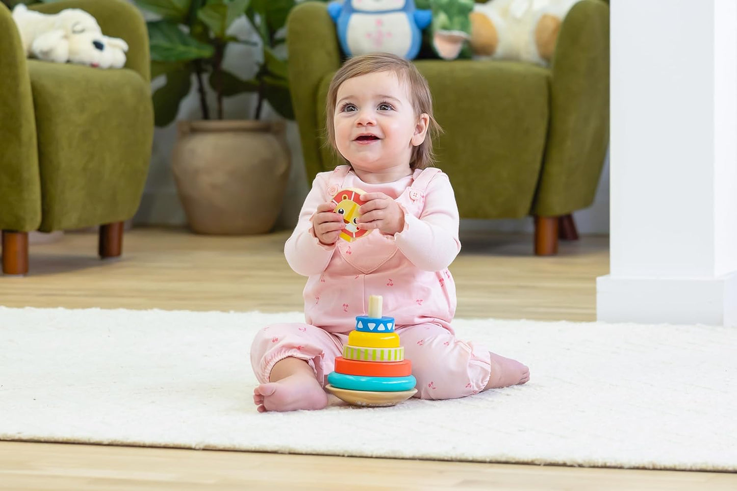 Jasey's Toy Chest Lion Stacking Rings | 7-Piece Wooden Stacker Toy with Colorful Rings & Lion Topper | Educational Toy for Toddlers Ages 12+ Months