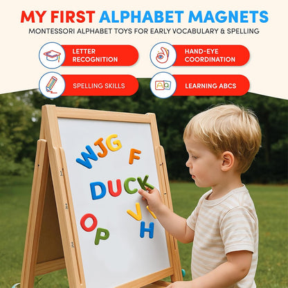 JoyCat Silicone Alphabet Magnetic Letters, 26 Uppercase ABC Fridge Magnets for Kids 3+, Preschool Learning Refrigerator Toy Set, Birthday Gifts for Boys Girls (Muted Color)