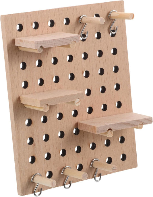 Kisangel 1Set Miniature Wooden Pegboard Dollhouse Organizer Shelf Wall Mounted Storage for Scale Rustic Design with Hooks for Craft Supplies and Accessories