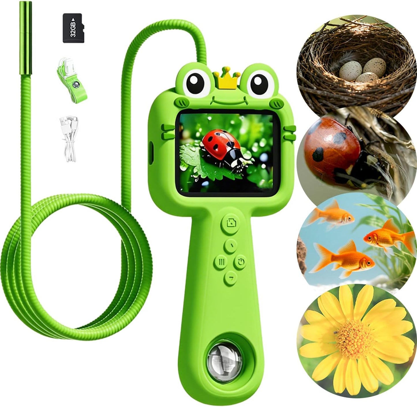 Borescope Camera with Light for Kids - STEM Science Educational Toy for 4-10 12Years Old, Educational Boys Girls Birthday Gift, Snake Scope Camera for Outdoor Camping Nature Exploration (Green)