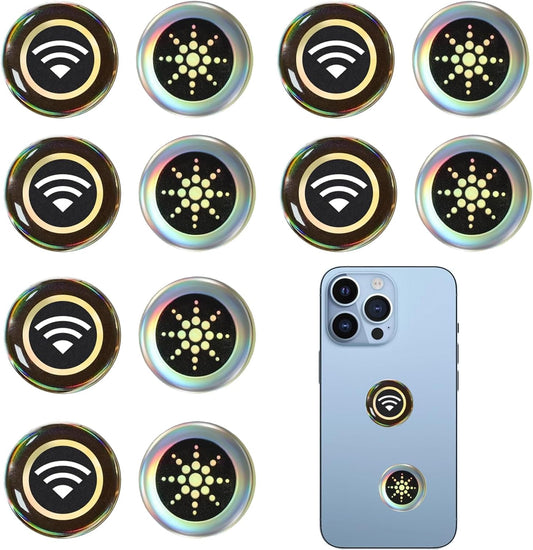 12 Pcs Emf Blocker for Cell Phone,Radiation Blocker for Cell Phone,Emf Stickers,A Practical Gift for Tech Lovers for Smart Phones/Laptops Electronic Devices Blockers(WiFi Signal Pattern)