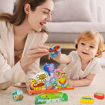 Vileafy Wooden Insect Toys for Kids -Bug Figurines Building Blcoks, Montessori Educational Wooden Toys for Preschool Learning, Fine Motor & Spring Nature Play Gift