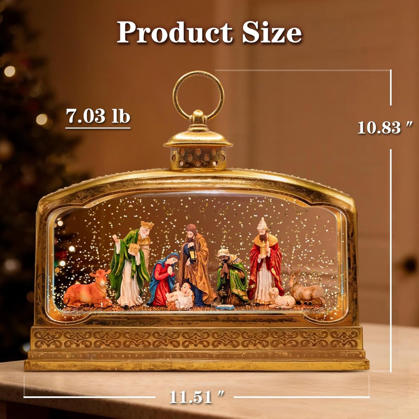 Christmas Snow Globes Lantern, Church and Christmas Tree Christmas Decorations Indoor, 6H Timer Battery & USB Powered Light Up Musical Snow Globes for Kids Women Adults Gift Thanksgiving Home Decor