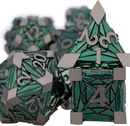 7PCS Metal DND Dice Set with Box, Debris RPG Blue White D and D Dice for D&D Tabletop Games Role Playing Game Polyhedral Dice Set D20 D12 D10 D8 D6 D4