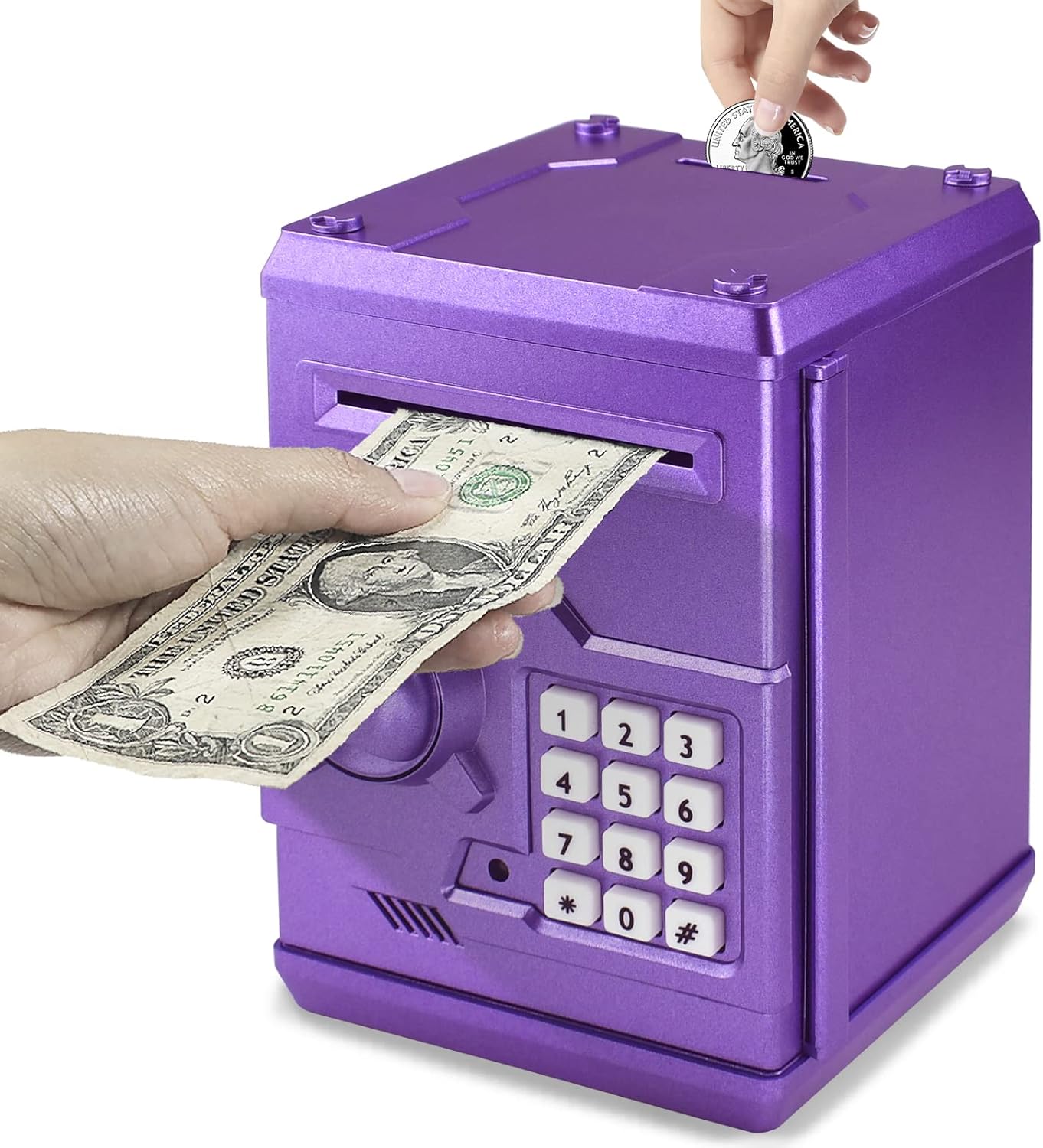 HUSAN Piggy Banks Money Banks for Kids, Electronic Password Code Money Banks ATM Banks Box Coin Bank for Children Boys and Girls (Grey Bue)