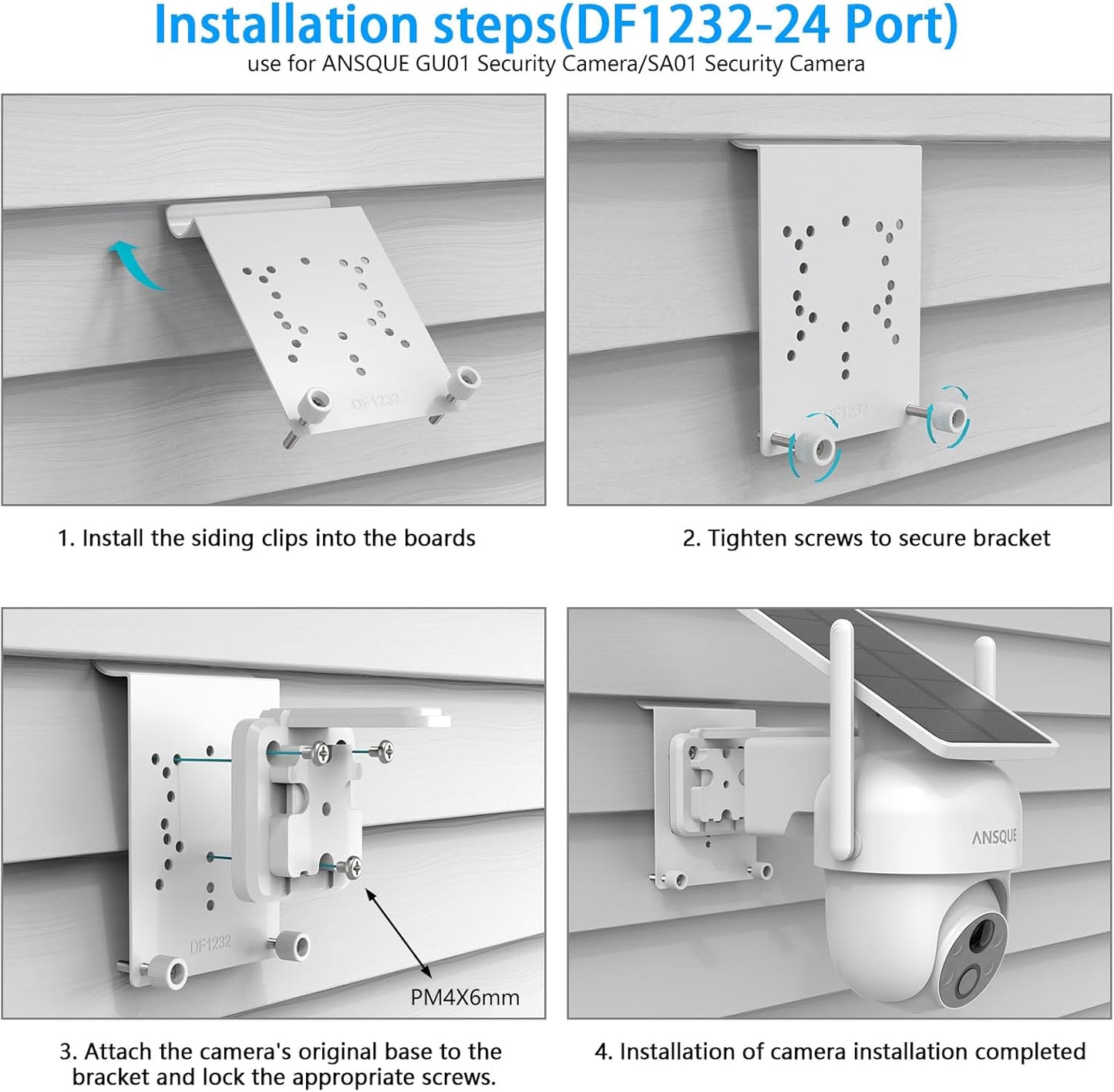 Vinyl Siding Mount for AOSU SolarCam D1 SE/Lite/Max,eufy Solocam S340/E30,Reolink Argus PT 3MP/4MP/5MP/2K/4K/8MP,ANSQUE Security Cameras (GU01/SA01), Cinnado B6 Security Camera Kit (White)