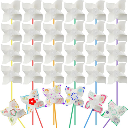 Poen 48 Pcs DIY Pinwheels Paper Craft Bulk Color Your Own White Pinwheels Summer Activity Arts End of Year Craft Mothers Day Blank Windmills Party Favor Supplies, 5 Inches