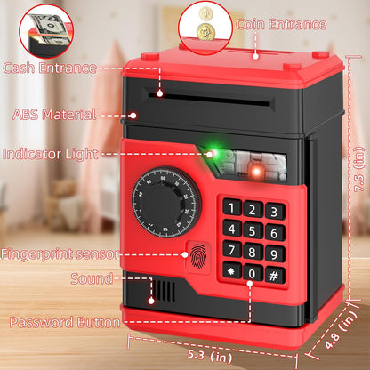 Piggy Bank, Automatic Electronic Piggy Bank for Kids Boys Girls with Password and Fingerprint Unlocking Simulation, Money Bank Kids Safe Toys for 3 4 5 6 7 8 9 10 Year Old Boy Girl (Black)