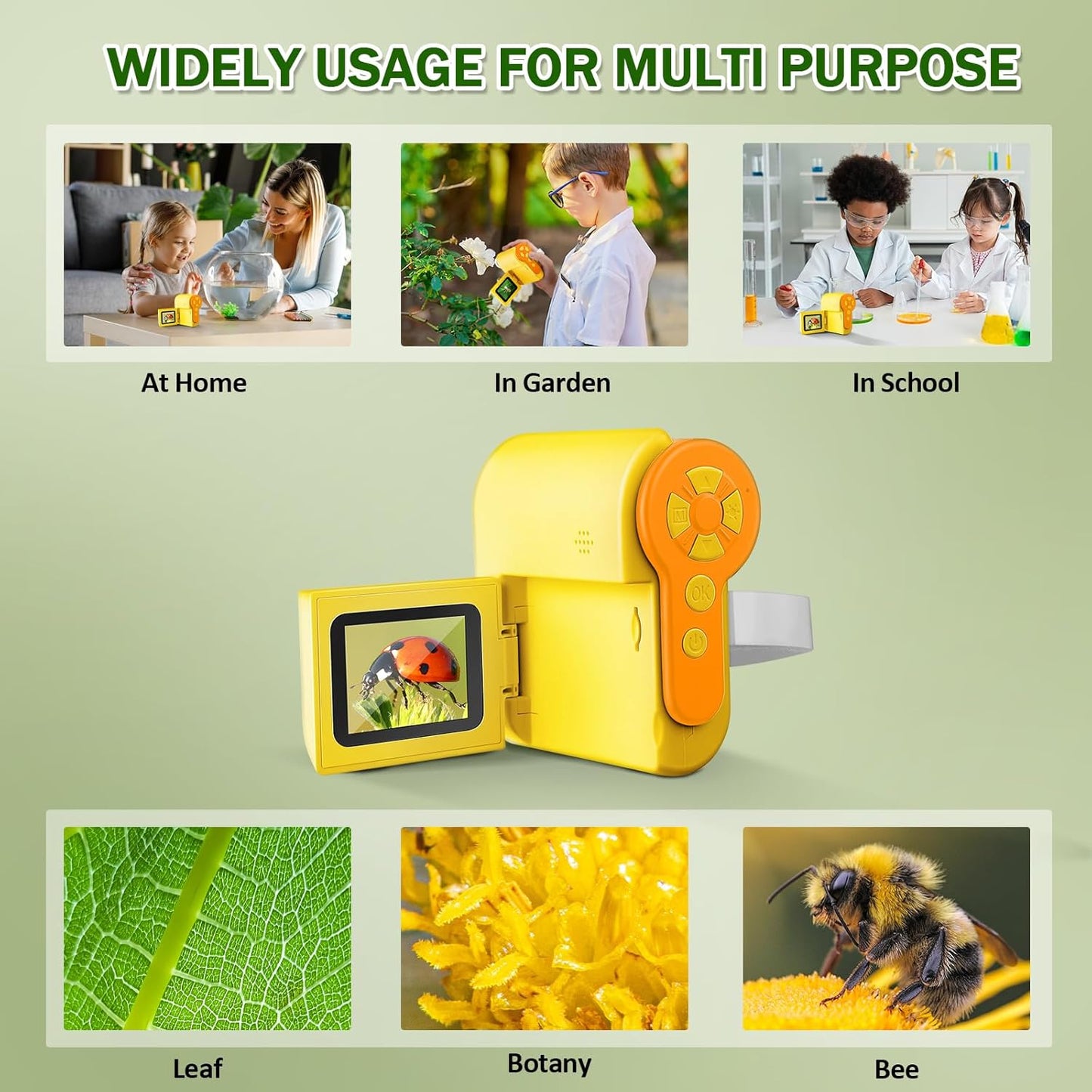 1000X Microscope for Kids 8-12, 4K HD Screen with 6 LED Lights, Portable Microscope for Outdoor STEM Learning, Rechargeable Science Kit, Birthday Easter Gifts for Kids