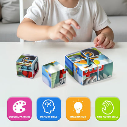 Pairez Toys 3D Magnetic Cubic Jigsaw Puzzle Toys for Toddlers, Large Building Blocks Cubes 1.65 Inches, Sensory & Montessori Toys for Kids 3-5