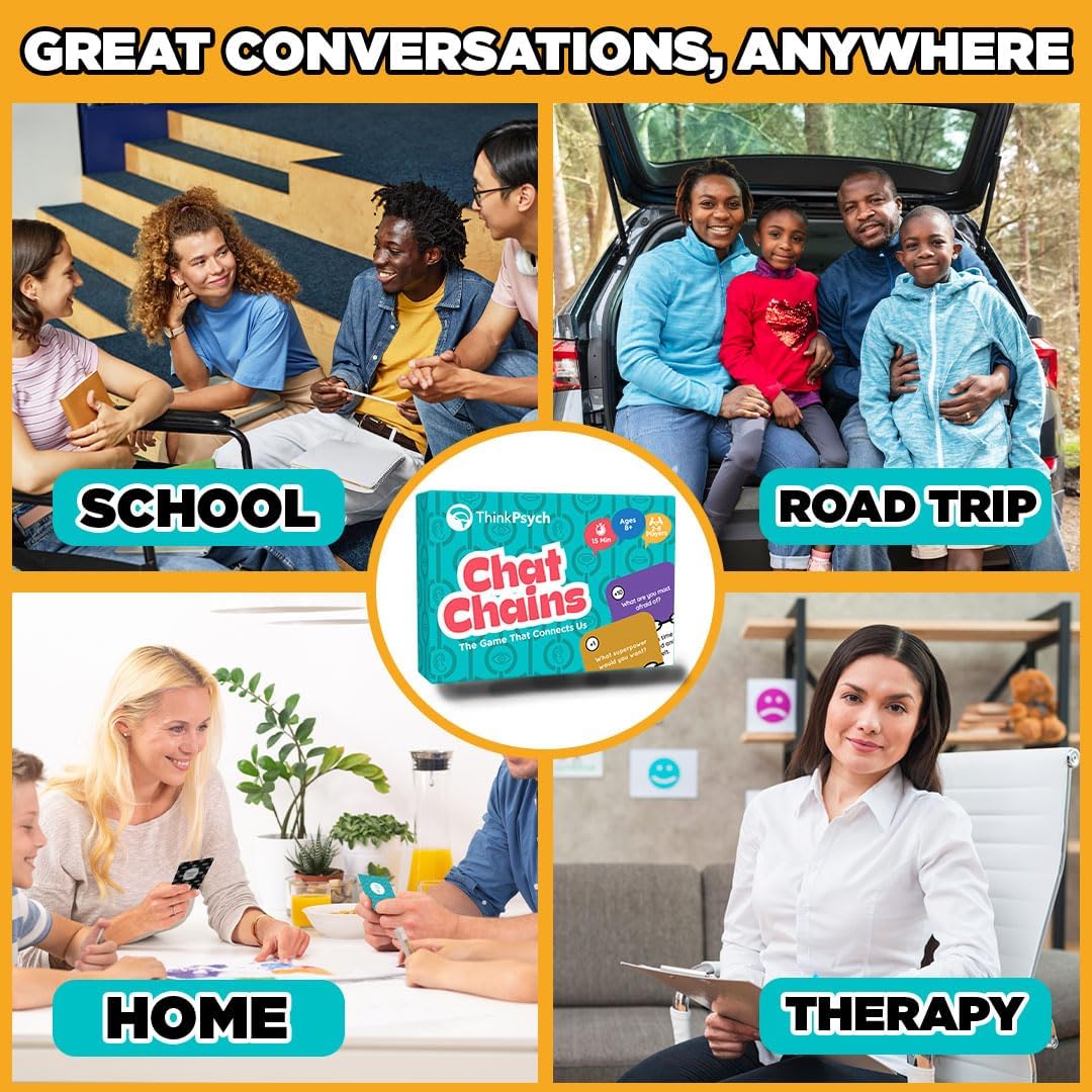 ThinkPsych Chat Chains - The Game That Connects Us | Social Skills Games | Therapy Games for Teens and Kids | Ages 8-99 | Therapy Conversation Cards | 15 Mins Playtime