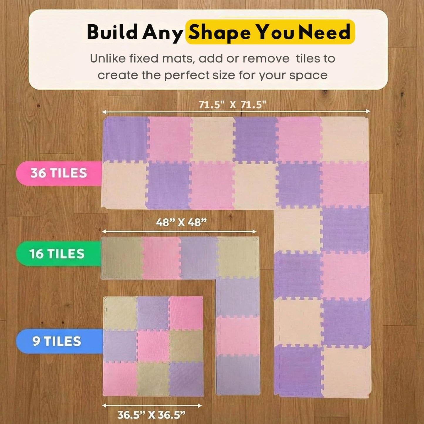 MioTetto Baby Play Mat, Soft Foam Floor Tiles for Kids. Adjustable Interlocking Foam Tiles, Fits with 50x50 Playpen Baby mat for Crawling & Development, Safe & Non-Toxic Playmat for Babies 6-12 Months