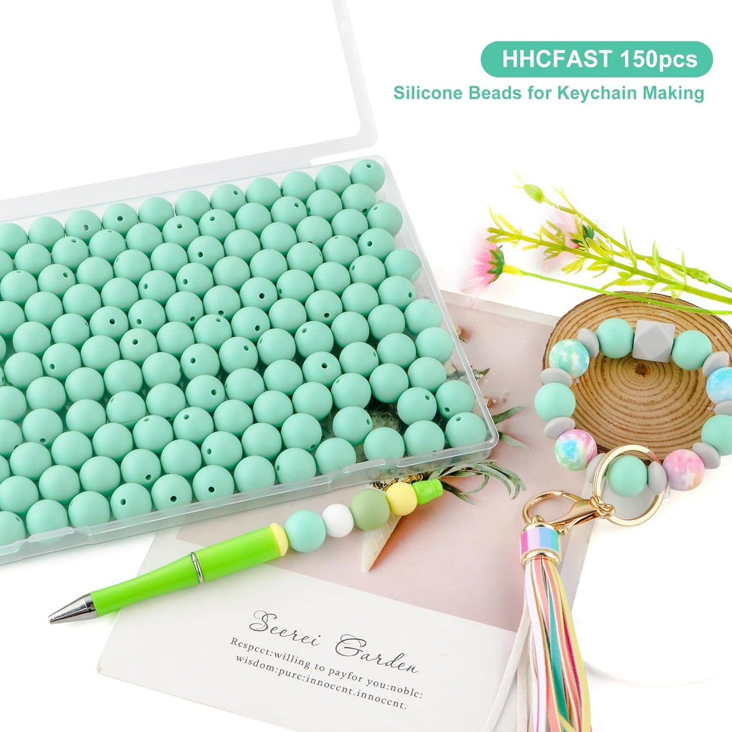 65Pcs 19mm Silicone Beads for Keychain Making Bracelet Necklace, Bulk Round Silicone Beads for Pens（Christmas Green） - Colors A