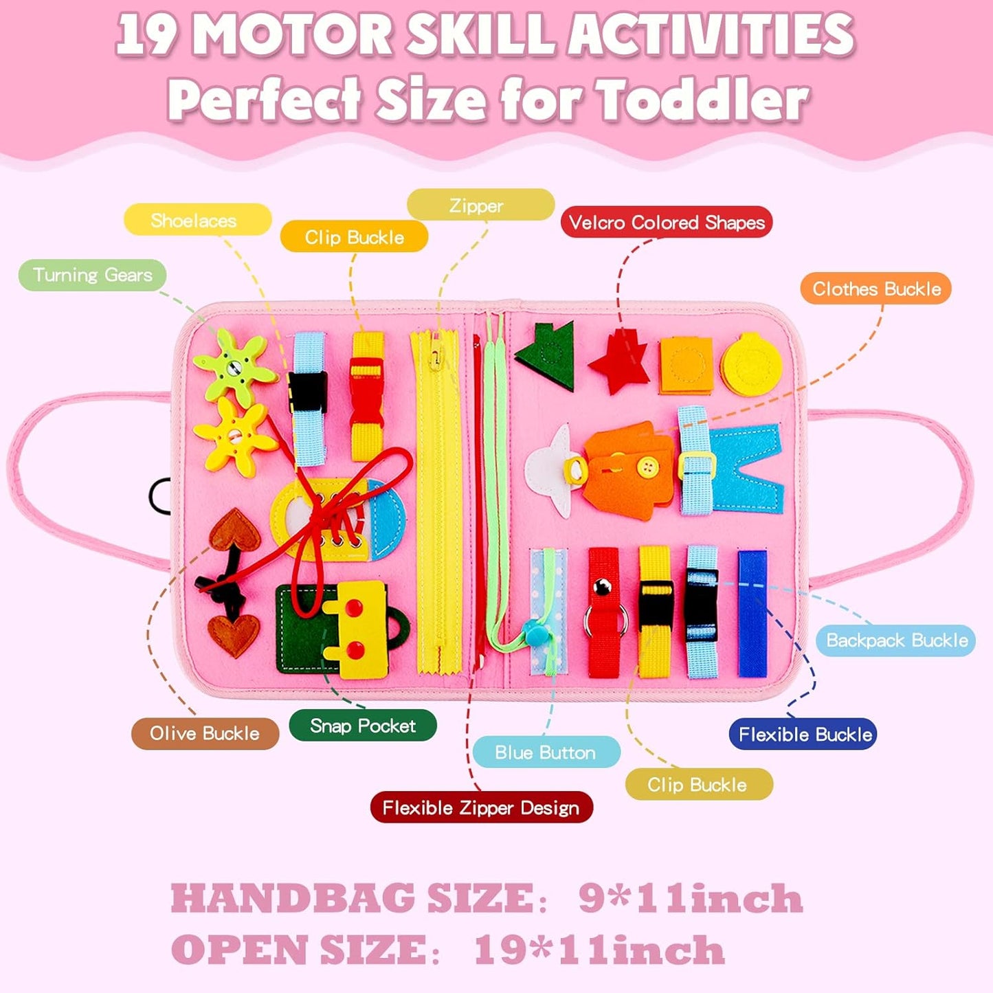 Guolely Busy Board Montessori Toy for 3-6 Year Old Toddlers - Educational Activity Developing Sensory Board for Fine Basic Dress Motor Skills - Travel Toys for Plane Car, Gift for Boys Girls