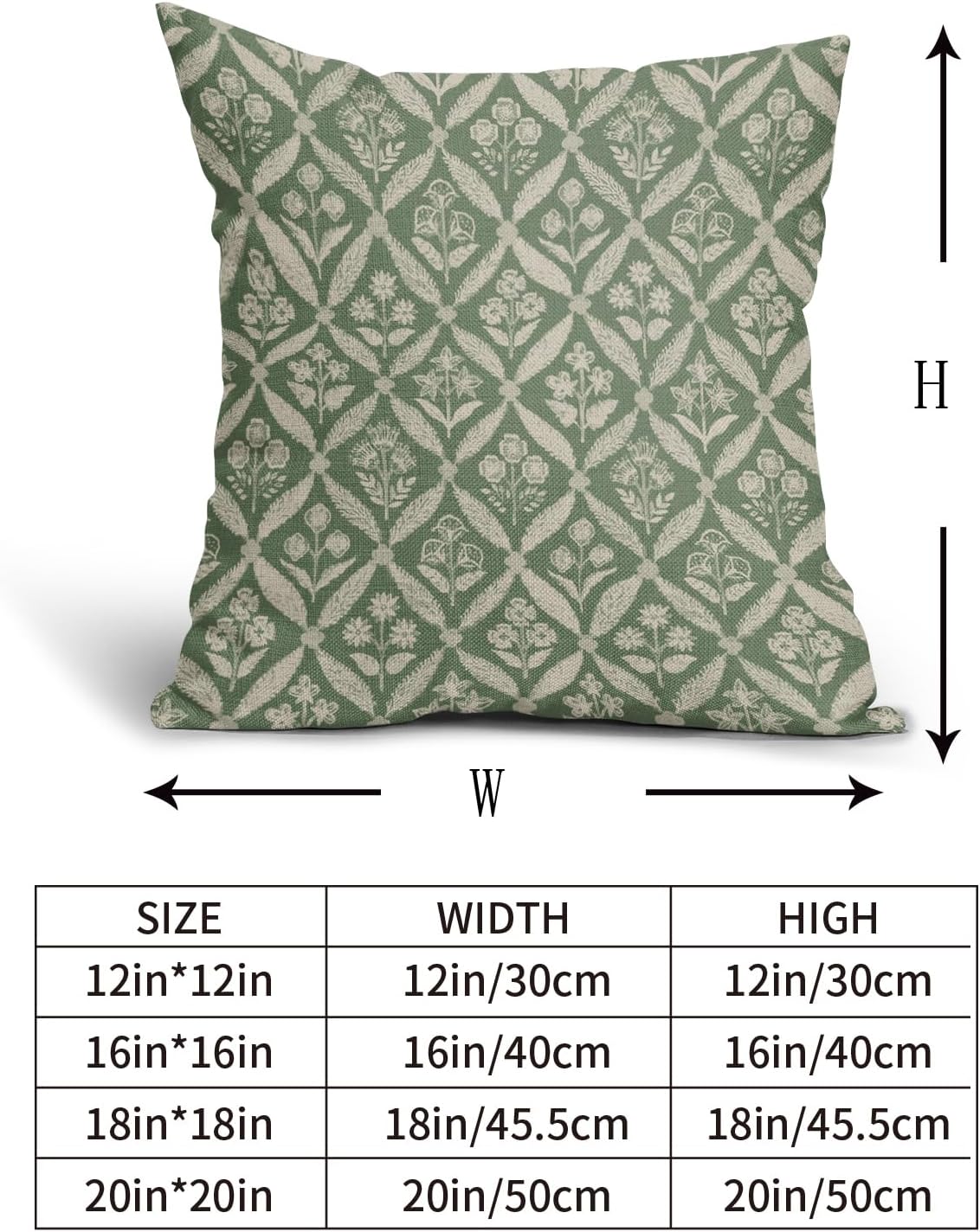 Blue Green Floral Block Print Pillow Covers 12X20 Set of 2, Flower Pattern Spring Summer Print Decorative Throw Pillow Covers Outdoor Farmhouse Seasonal Cushion Case Couch Sofa Bed Decor