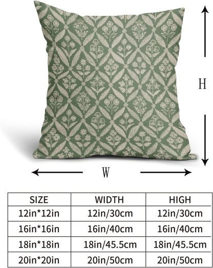 Blue Green Floral Block Print Pillow Covers 12X20 Set of 2, Flower Pattern Spring Summer Print Decorative Throw Pillow Covers Outdoor Farmhouse Seasonal Cushion Case Couch Sofa Bed Decor