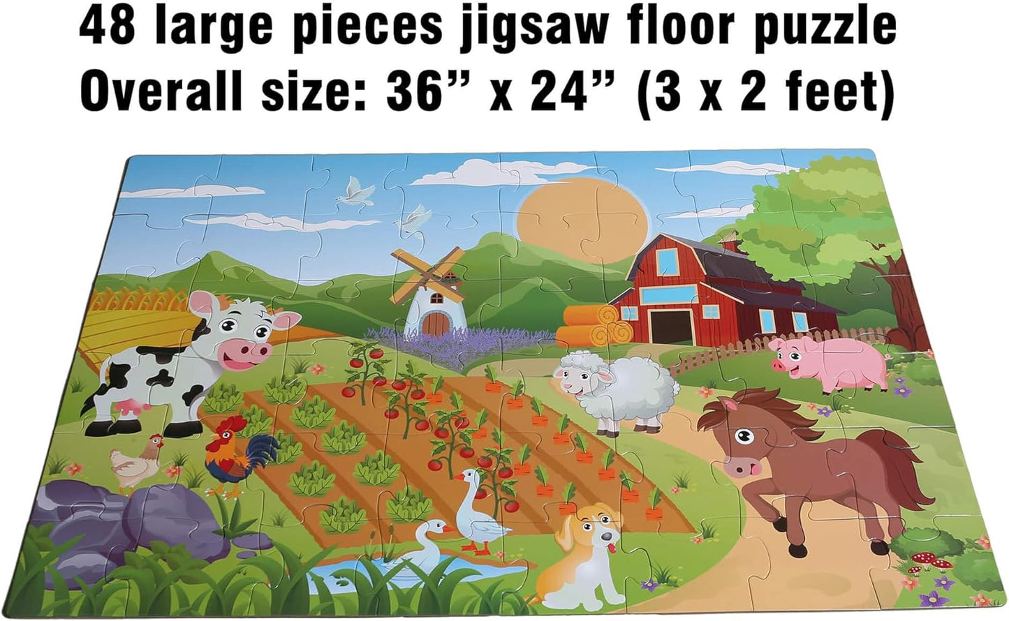 Farm Floor Puzzle for Kids 3-5: Educational Jigsaw Farm Scene - 48-Piece Large Puzzle 36 x 24 inches for Toddlers Learning Education Gift Family Activities
