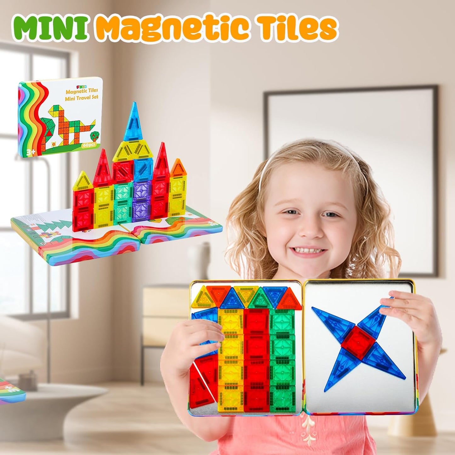 FNJO Magnetic Tiles, 110PCS Magnet Building Set, Magnetic Building Blocks, Construction STEM Learning and Playing Toys for Kids, Montessori Toy for Preschool Boys Girls