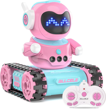 ALLCELE LED RC Robot Toys for Girls with Programming, Music, Demo and LED Function, Remote Control Robot Toy, Gift for Girls 3-8 Years Old Blue Pink
