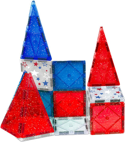 CreateOn Crayola Magnetic Tiles, Building Set for Kids, Magnetic Toys for Kids, Travel Toys, Classroom Sensory Toy Blocks, STEM & Montessori Tools for Boys & Girls Ages 3+, 14-Piece Set (Glitter)