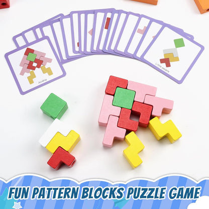 Wooden Stacking Puzzle Toy, 3D Colorful Wood Russian Blocks Puzzle Games Brain Teasers Montessori Toys for Toddler Kids 3 4 5 6 7 Years Old Boys Girls (Colorful B)