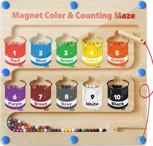 Magnetic Color and Number Maze, Montessori Toys for 3+ Year Old, Wooden Magnet Board Counting & Color Sorting Toddler Activities, Educational Fine Motor Skills Toys Gifts for 3-5 Years Old Boys Girls