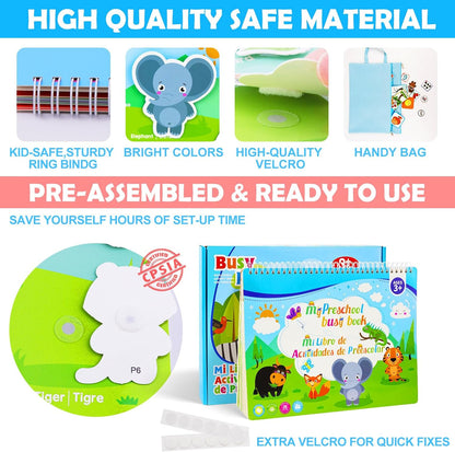 Spanish & English Bilingual Montessori Books for Toddlers 3-4-5, Pre-Assembled Reusable Sticker Activities Toy for Kids to Learn Spanish - Speech Therapy Easter Gifts for Kid - Juguetes Para Niñas