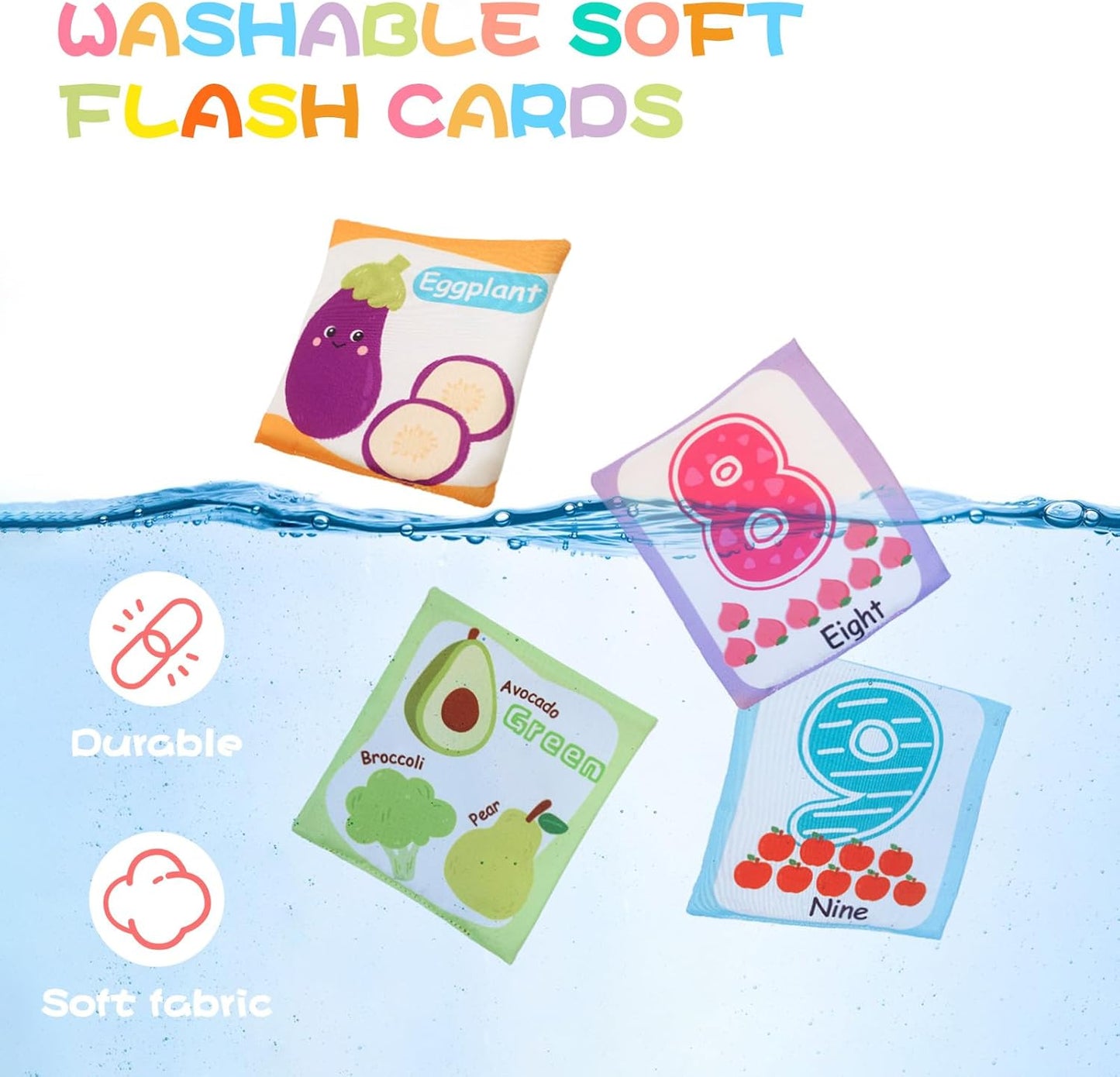 Jollybaby Reusable Soft Flash Cards for Baby 0-6-12-18 Months, Preschool Learning Resource Toys for 0-1-2-3-4 Years, Montessori Sensory Sight Words Numbers Toy - Easter Gifts for Toddler