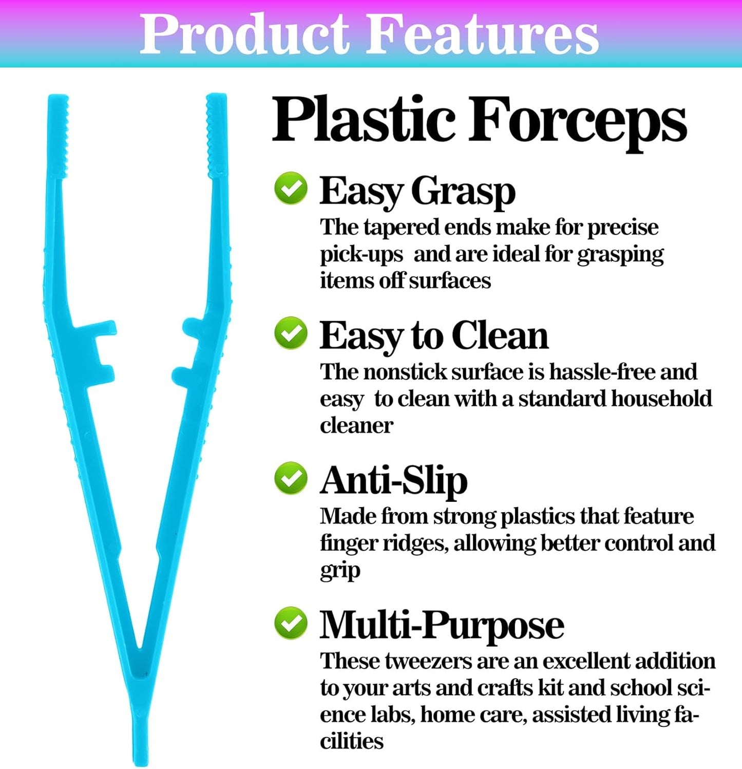 ValueBargain 10 Pcs Plastic Tweezers, Beads Tweezers for Crafts Fine Motor Skills Development, Ideal for Beading Projects & DIY Crafts, One of Each of The Ten Colors