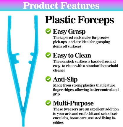 ValueBargain 10 Pcs Plastic Tweezers, Beads Tweezers for Crafts Fine Motor Skills Development, Ideal for Beading Projects & DIY Crafts, One of Each of The Ten Colors
