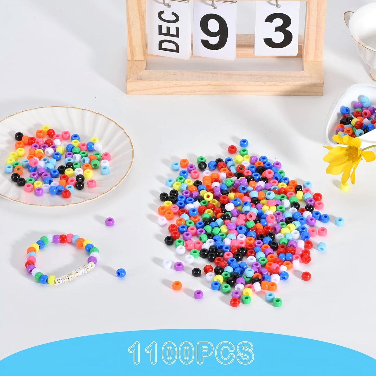 1100Pcs Red Pony Beads 6x9mm Large Hole Plastic Hair Beads for Braids, Kandi Bracelets, Keychains, Jewelry Making