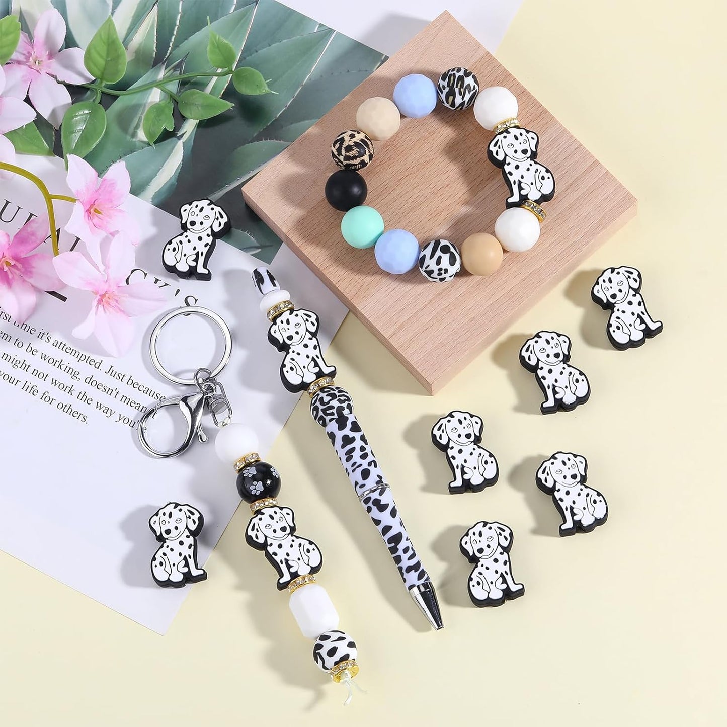 10Pcs Animal Silicone Beads for Keychain Making Cute Puppy Focal Beads for Pens Dalmatian Dog Animal Focals for Bracelets Necklace Earrings Jewelry Making