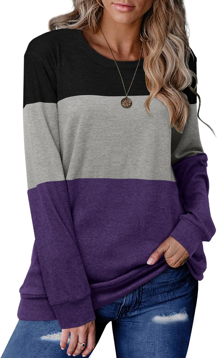 CRAZY GRID Womens Trendy Long Sleeve Shirts Casual Loose Soft Sweatshirt Fall Tops