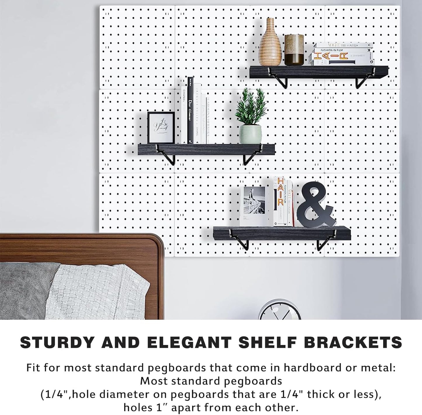 Pegboard Shelf Set - 6 Heavy Duty Peg Board Shelves & Steel Brackets, Organizer for Storage, Garage, Workbench, Craft, Office