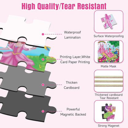 Magnetic Unicorn Mermaid Princess Puzzle for Girls Ages 3-6, 20 Piece Travel Magnetic Puzzle for Toddlers, Car Airplane Road Trip Activity Toy
