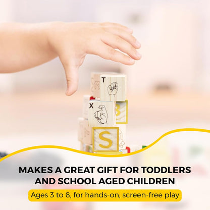 OWT Wooden Alphabet Blocks for Toddlers | 30 Piece Educational ABC Blocks with Letters, Numbers, Symbols & Sign Language | Baby Wooden Blocks for Stacking, Learning & Building Fun Ages 1-3+