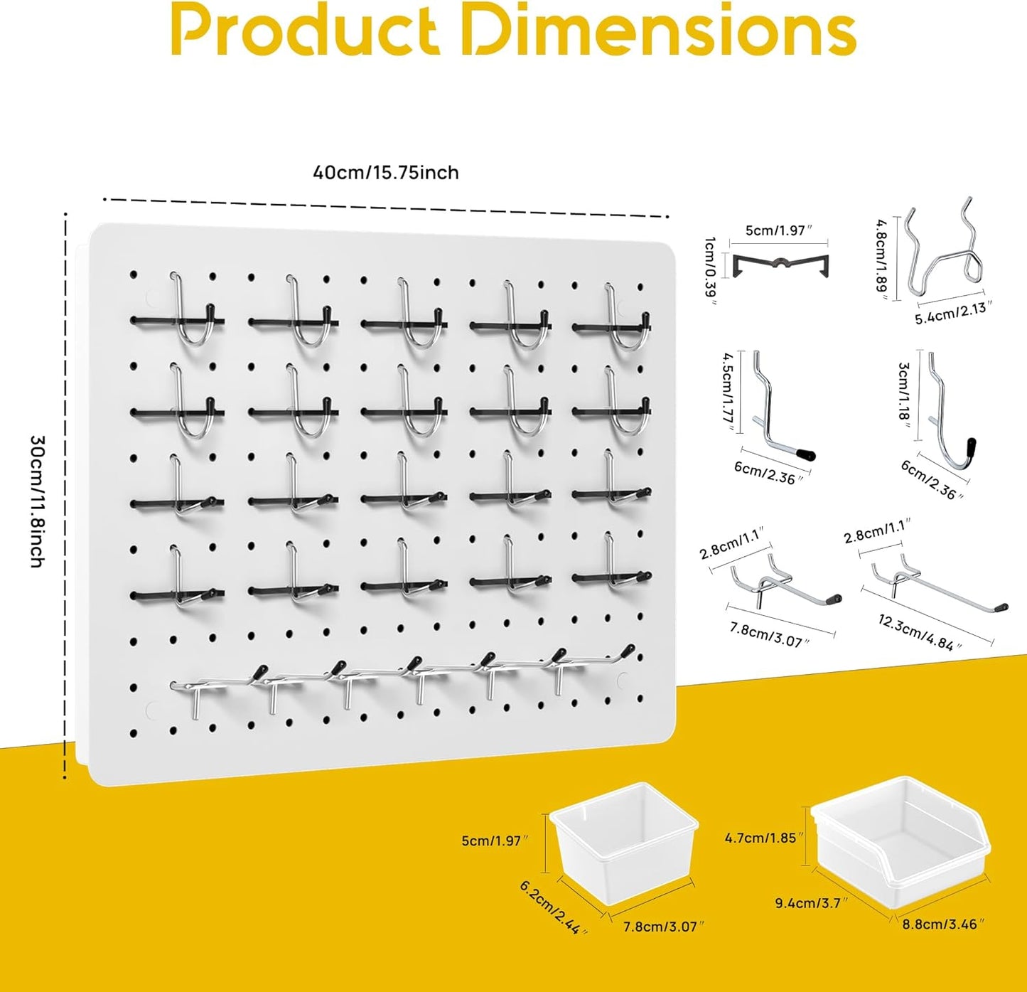 Peg Board for Tools, 4 Pack Metal Pegboard Wall Organizer with Hooks,16"×12" White Pegboard Panels for Walls Home, Garage Tool Storage, Kitchen, Office Organization, Craft Room