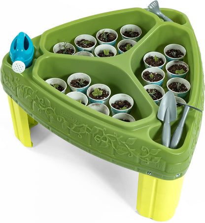 Simplay3 Seed to Sprout Raised Garden Planter, Kids Outdoor Kit with Garden Tools for Growing Flowers or Vegetables, Green, Made in USA