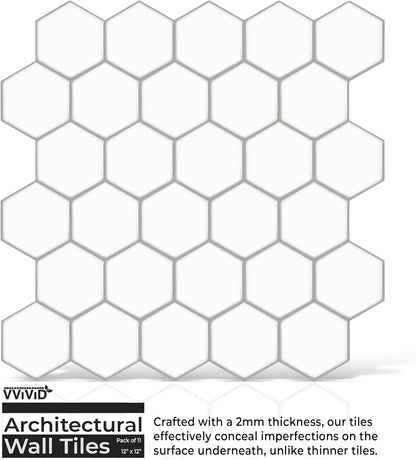 VViViD 11 Sheets Peel and Stick Grey Gloss Faux Ceramic Brick Wall Tiles, Self Adhesive Backsplash 12”x12”, 2mm Thick Kitchen, Bathroom (11 sq. ft.)