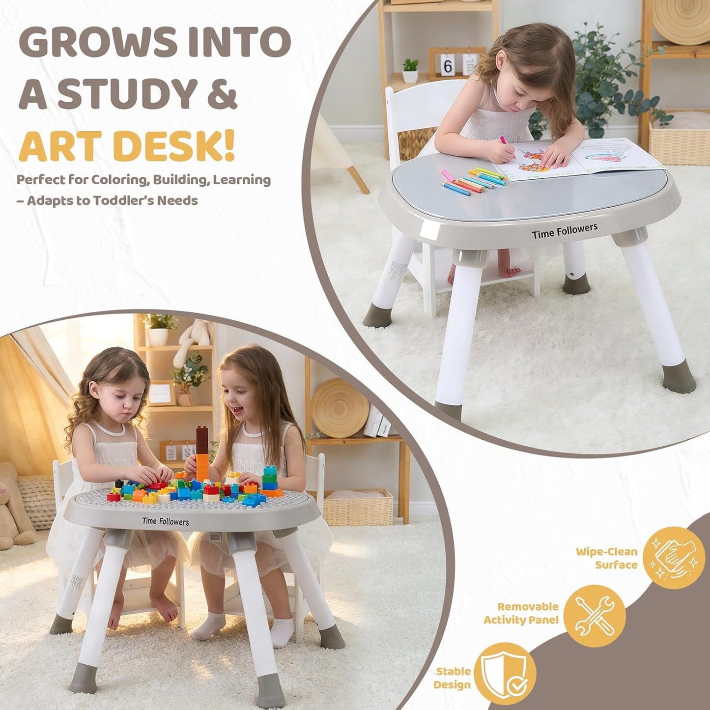 Time Followers® 6-in-1 Baby Activity Center | 4 Stage Montessori-Inspired Toys | Grow Stationary Standing Toddler Table | Jumpers & Bouncers | Must Have for Boy & Girl 6, 12, 24+ Month Old (White)